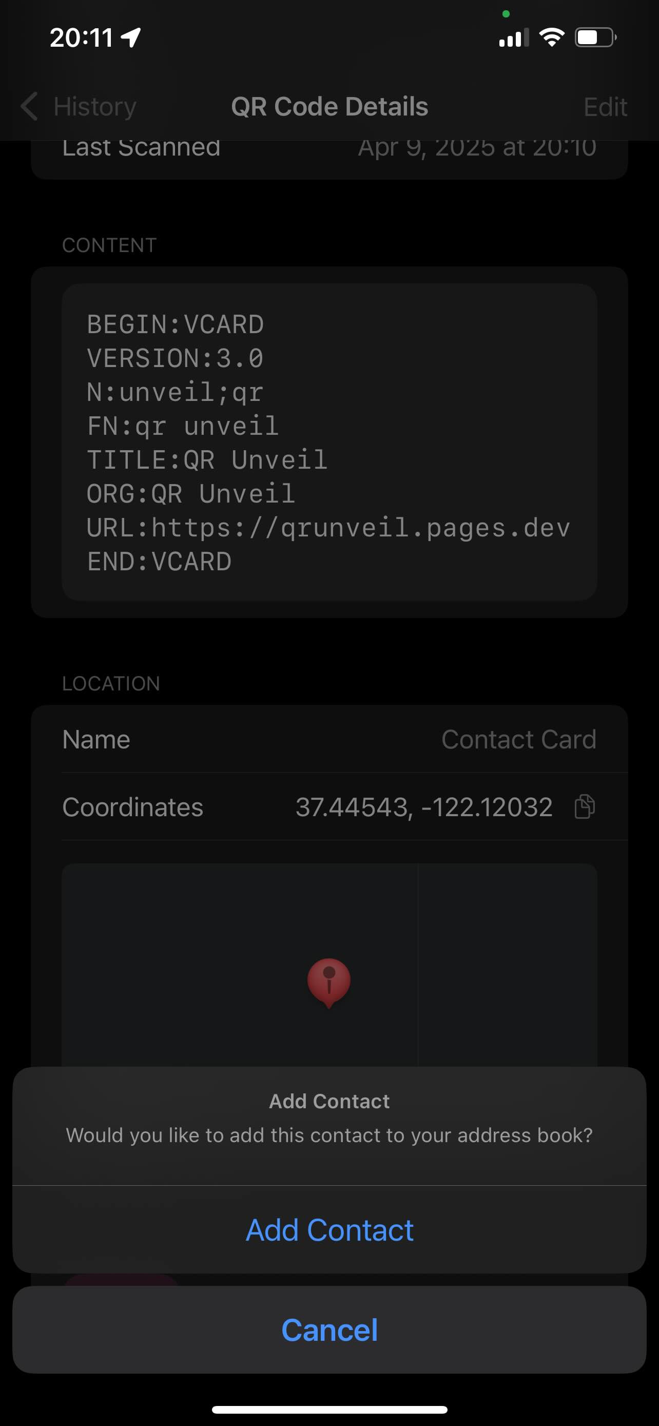 QR Smart Actions Screenshot