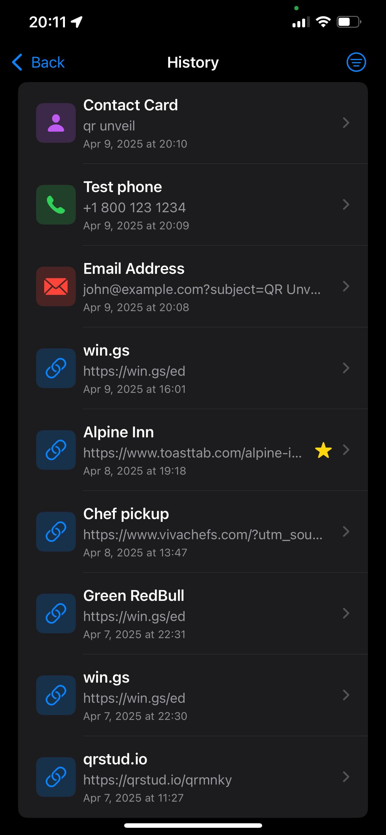 QR History Organization Screenshot