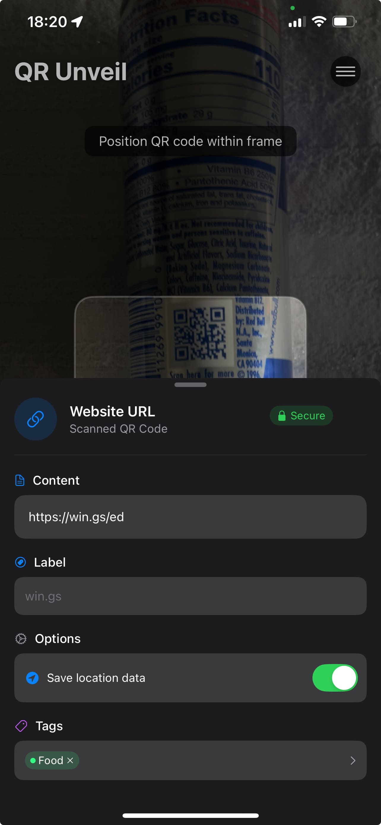 QR Unveil App Screenshot